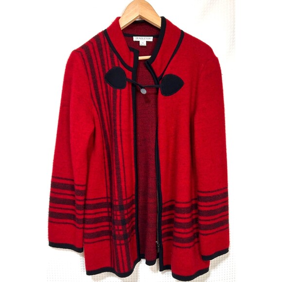 Pendleton Sweater Womens size M Merino Wool Full Zip Red Cardigan Jacket e - Picture 1 of 9